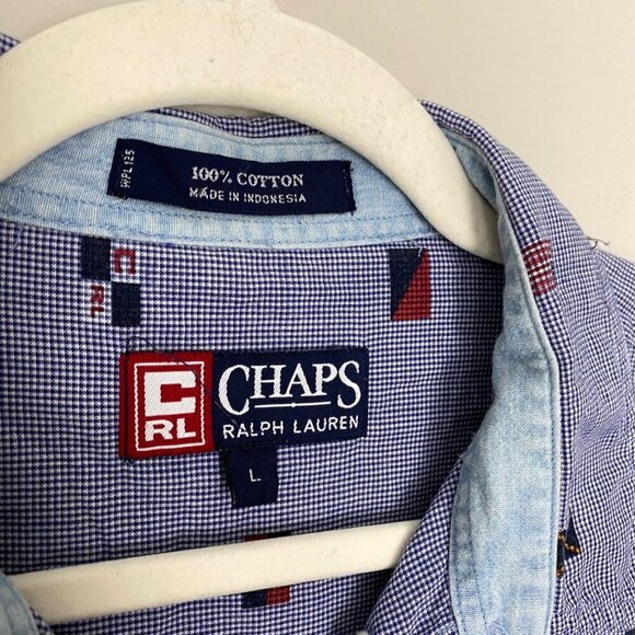 Chaps Ralph Lauren Flag Button Down Shirt Short Sleeves Mens Large - Picture 4 of 7